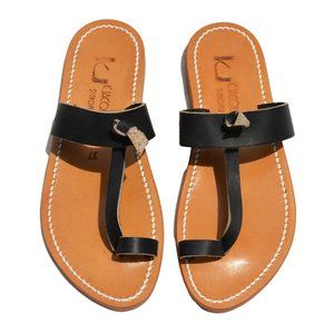 NEW K.JACQUES St.Tropez Women's Ganges Minimal Black Leather Sandal Slip-on 7 37